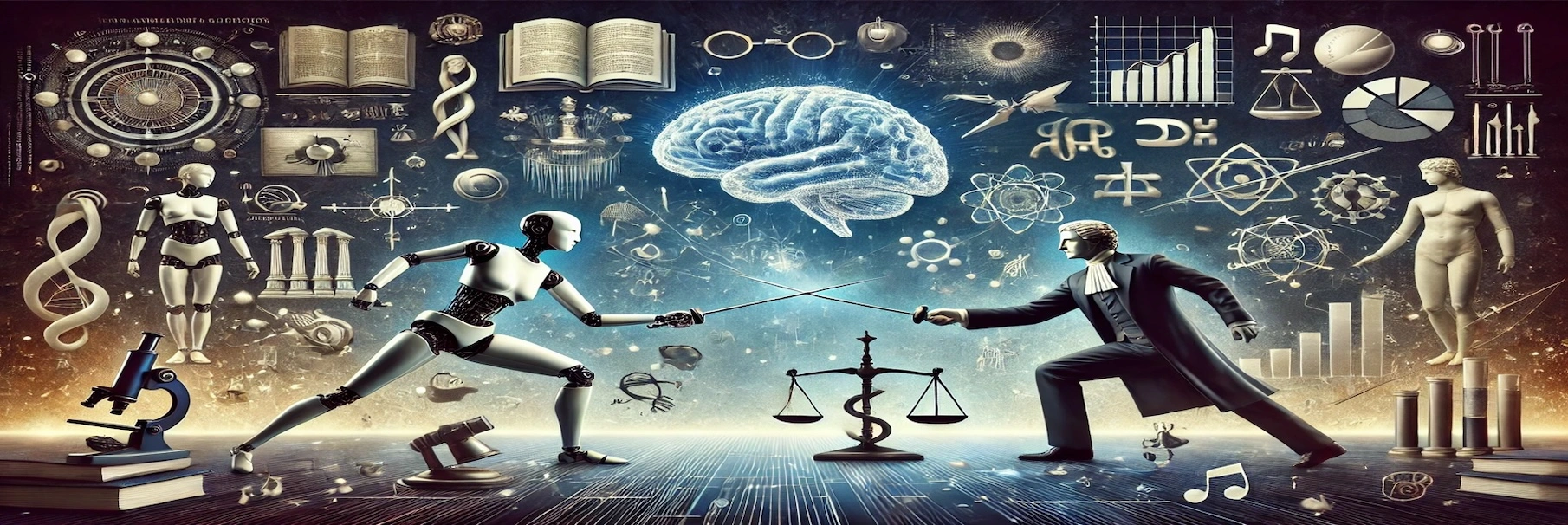 Дуэль разума и кода. Сгенерировал А.В. Хархурин с помощью системы искусственного интеллекта DALL-E.