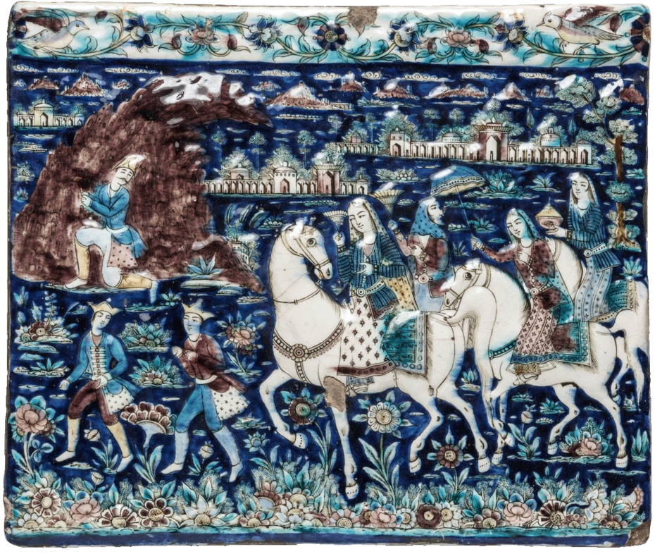 Ил. 13. Ширин едет к Фархаду на гору Бисутун. Изразец. Кон. XIX в. © Государственный музей Востока