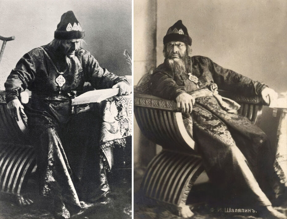 Ил. 3. Ф. И. Шаляпин в роли Ивана Грозного в опере Н. А. Римского-Корсакова «Псковитянка». 1896–1899. Архив Мариинского театра // Ил. 4. Ф. И. Шаляпин в роли Ивана Грозного в опере Н. А. Римского-Корсакова «Псковитянка». Начало XX в. Российский национальный музей музыки