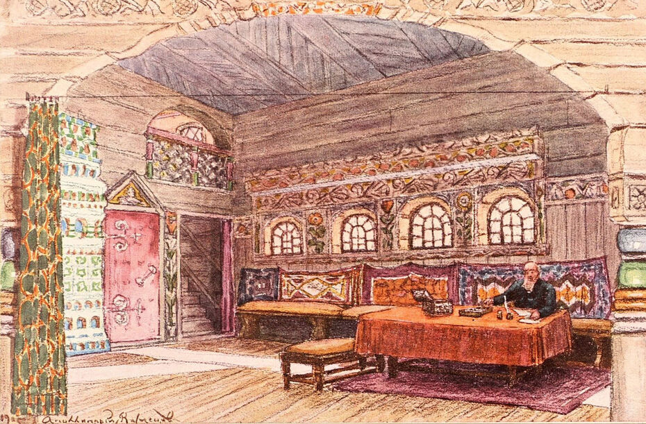 Ил. 6. А. М. Васнецов. Эскиз декорации. Интерьер терема. «Опричник». 1912. Государственный центральный театральный музей имени А. А. Бахрушина
