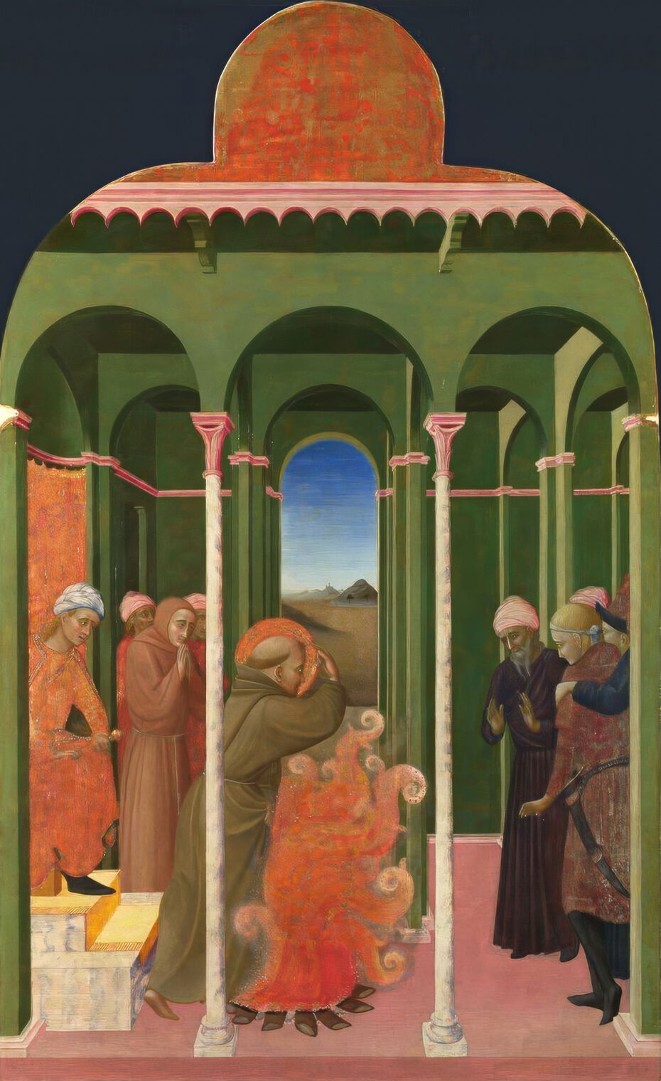 Ил. 30. Сассетта. Св. Франциск перед султаном. 1437–1444. Панель алтаря Борго-Сан-Сеполькро. Дерево, темпера. 86,4 × 53,2. Национальная галерея, Лондон