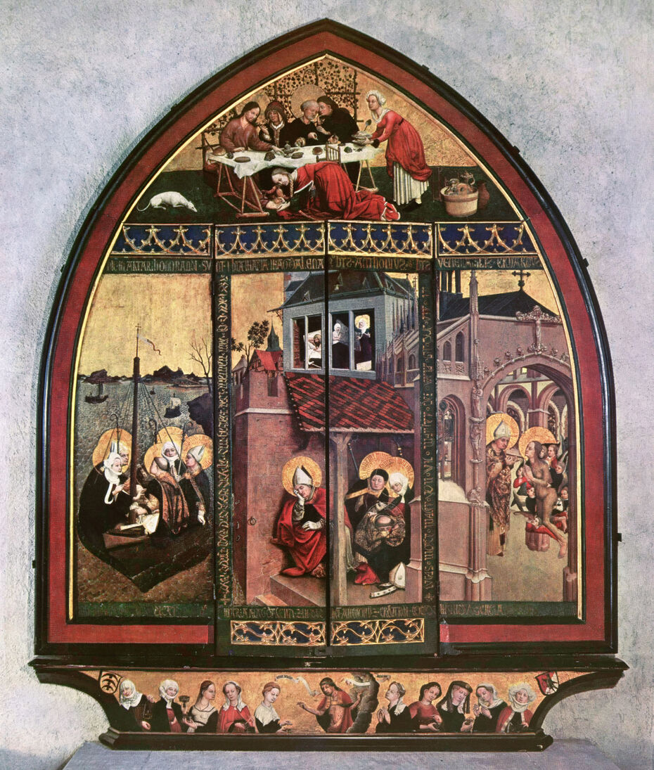 Ил. 10. Лукас Мозер. Тифенброннский алтарь Магдалины. 1432. Дерево (дуб), пергамент, смешанная техника. 240 × 300. Церковь Святой Марии Магдалины, Тифенбронн