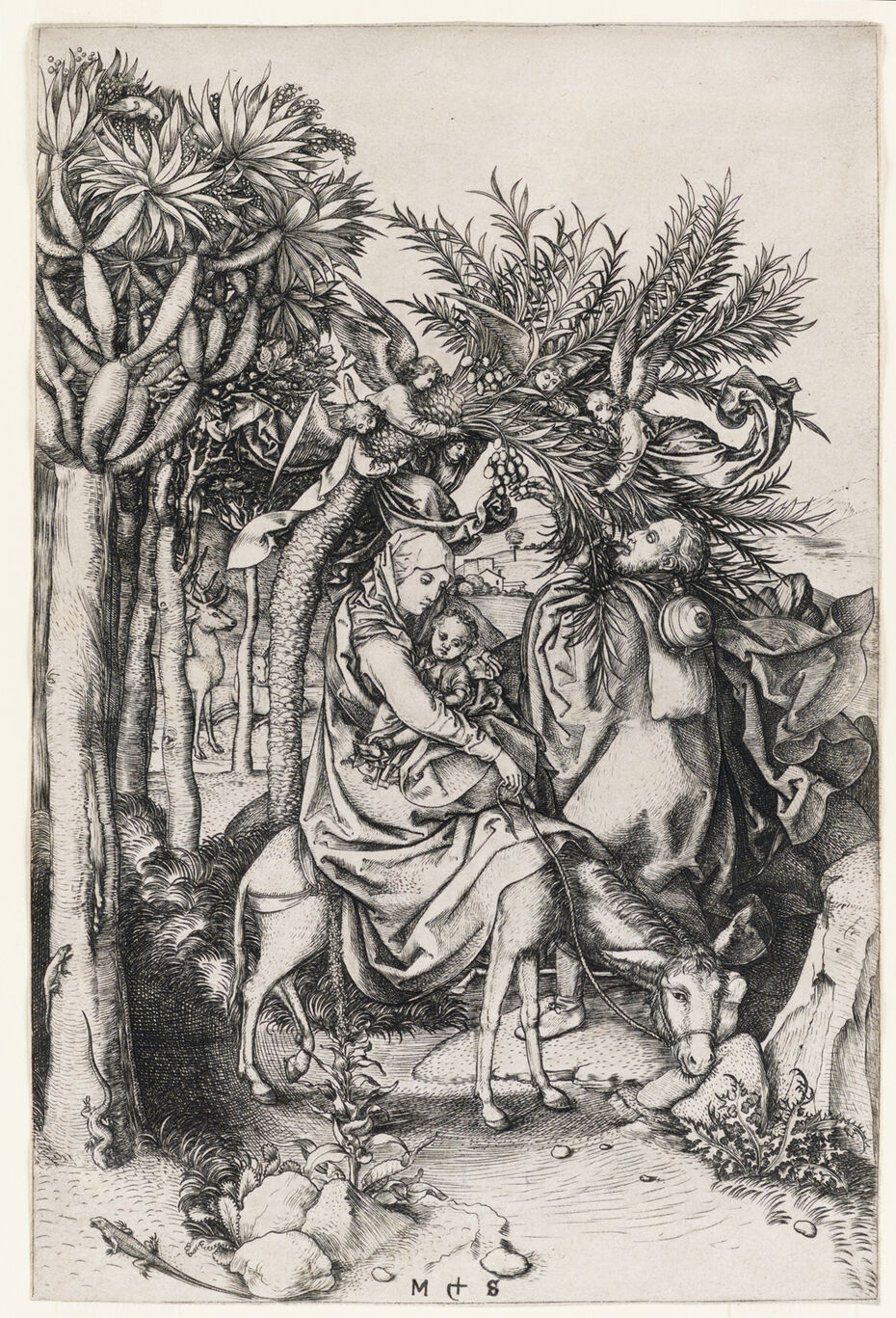 Ил. 19. М. Шонгауэр. Бегство в Египет. Ок. 1470–1475. Гравюра на меди. 25,3 × 16,9. Смитсоновский музей дизайна Купер Хьюитт, Нью-Йорк