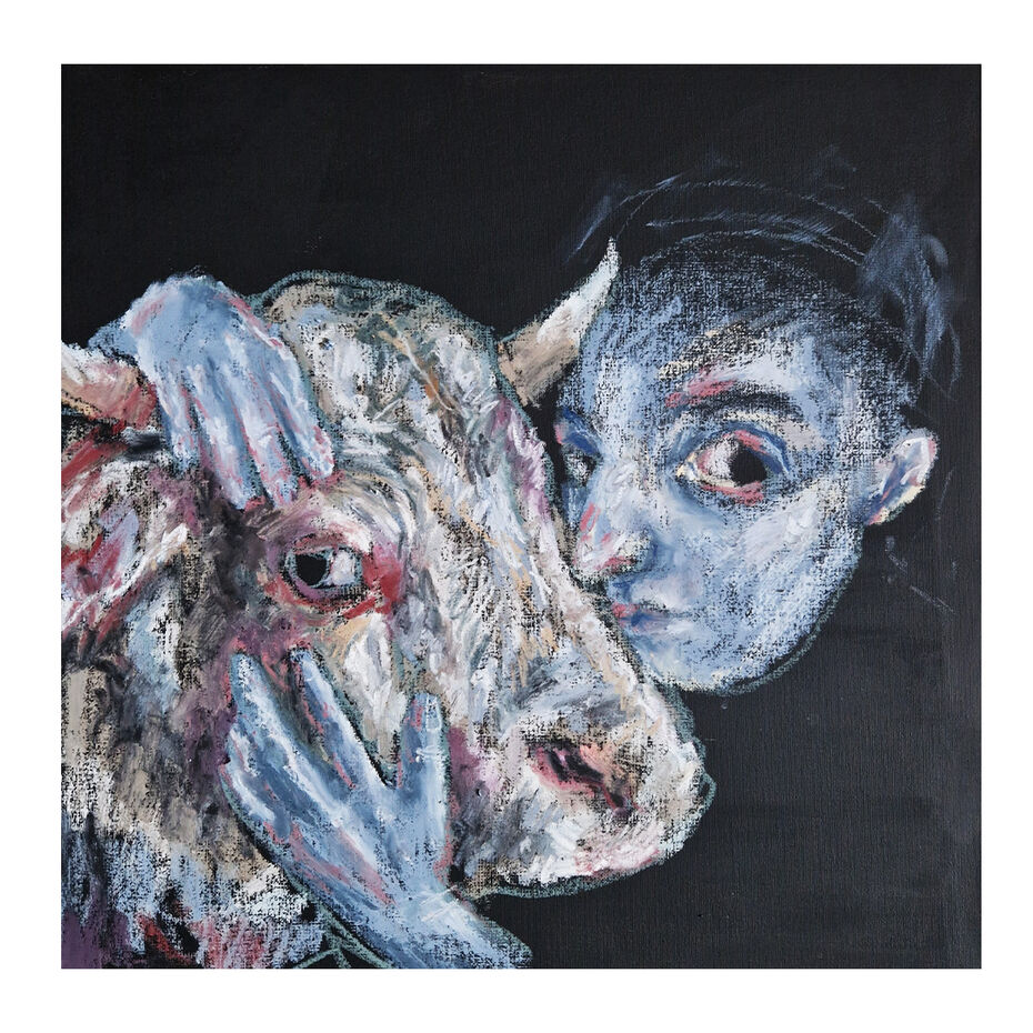 Александра Новгородова, «Бык». Холст на картоне, масляная пастель